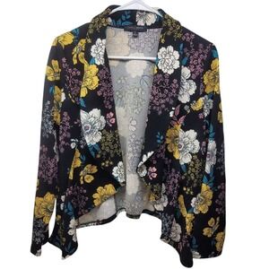 Love Cameron Floral Print‎ Open Front Blazer Jacket Women's Size L